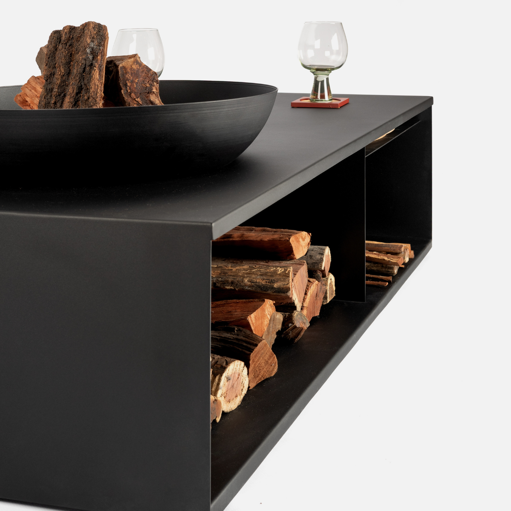 Hikari Fire Pit Table + Oak Top