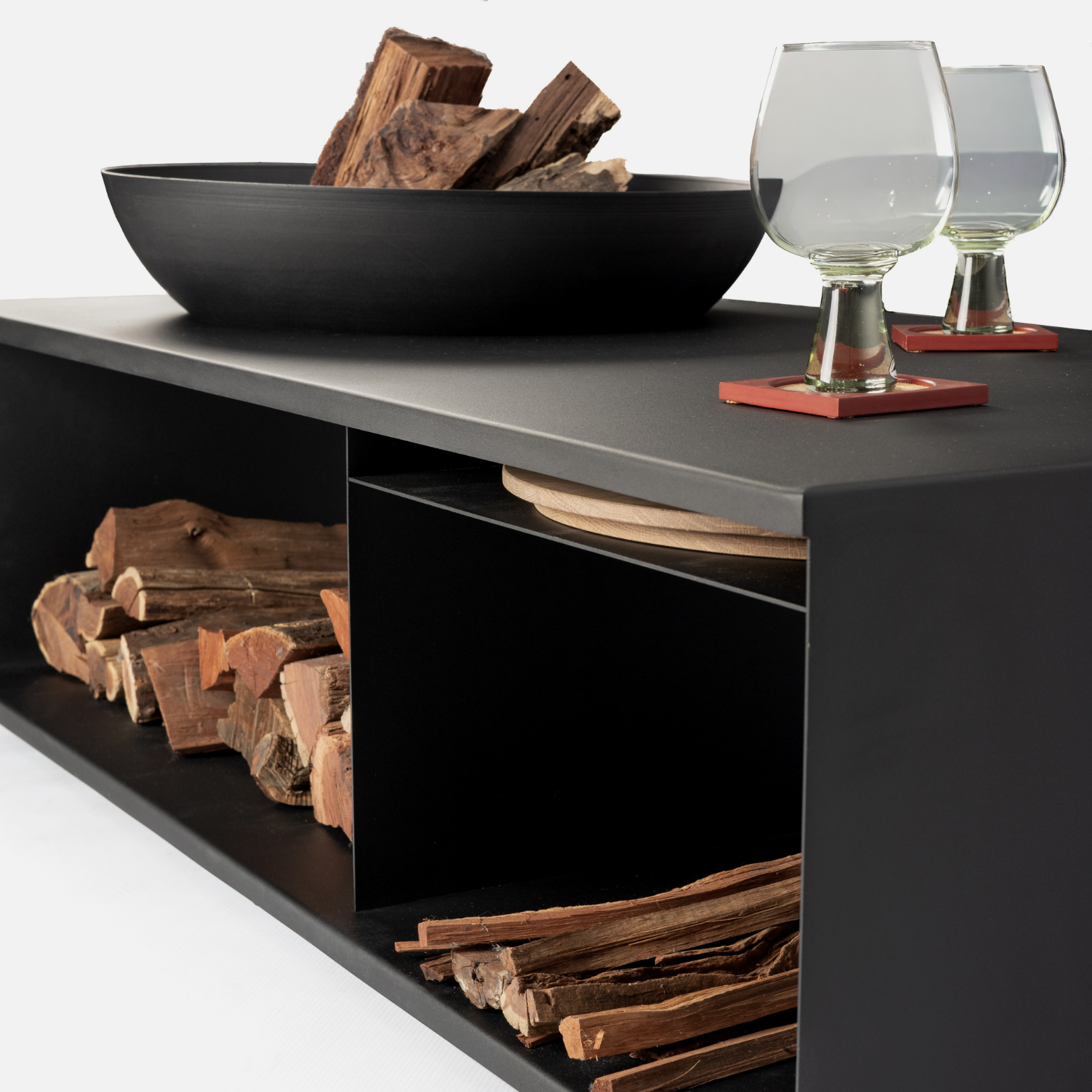 Hikari Fire Pit Table + Oak Top