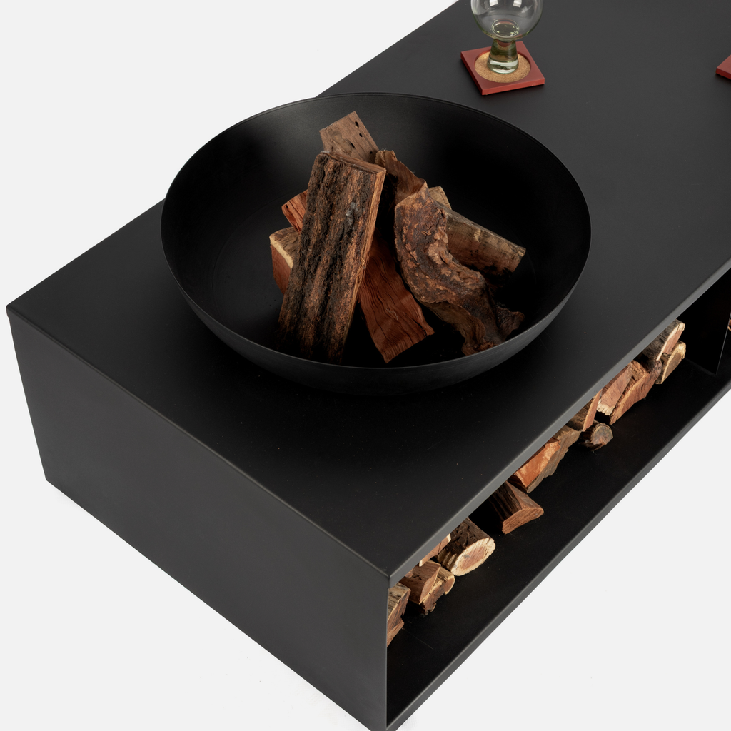 Hikari Fire Pit Table + Oak Top