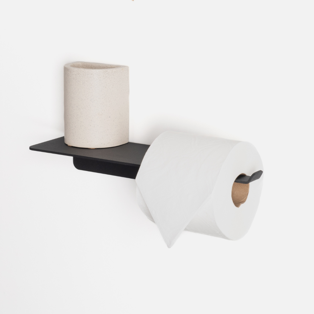 Nero Toilet Roll Holder + Shelf
