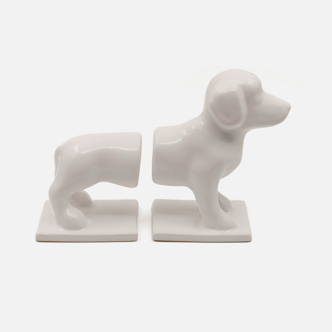 Korea Sausage Dog Bookends - White