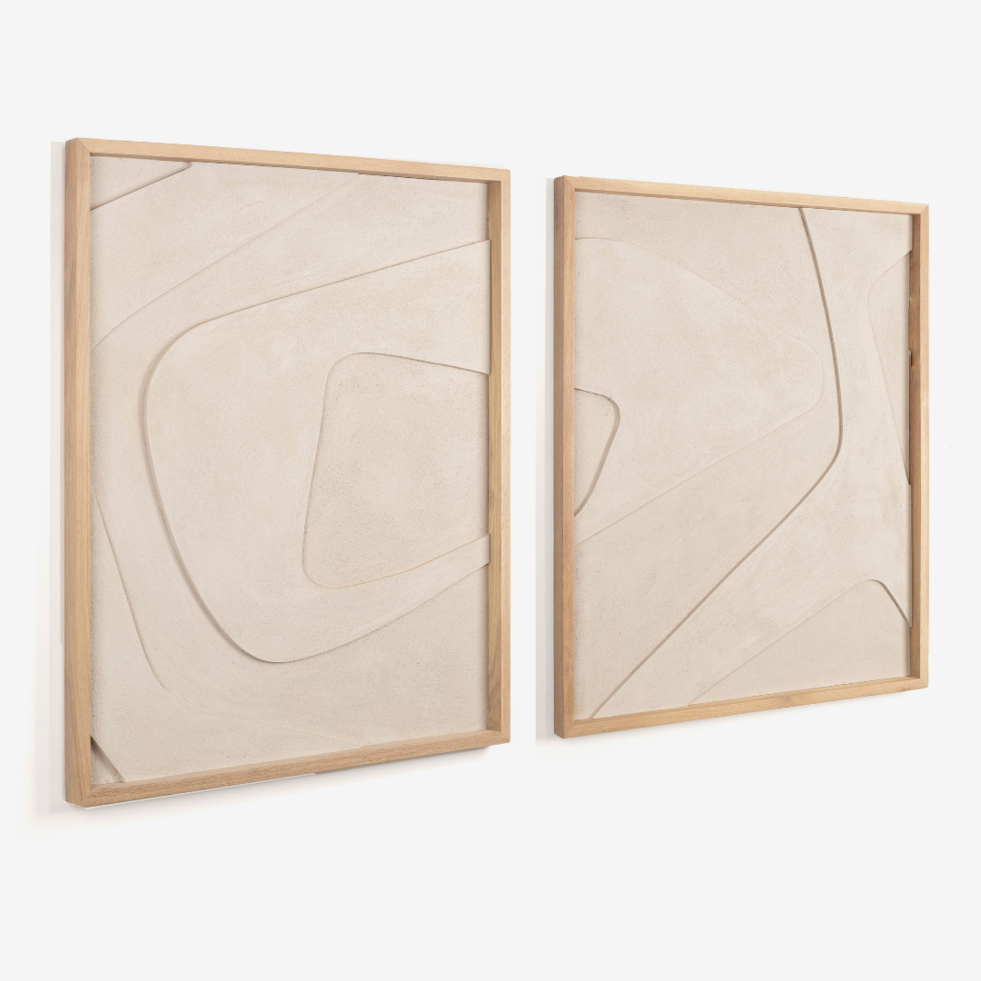 Boulder Textured Wall Art in Sand Stone - Set of Two