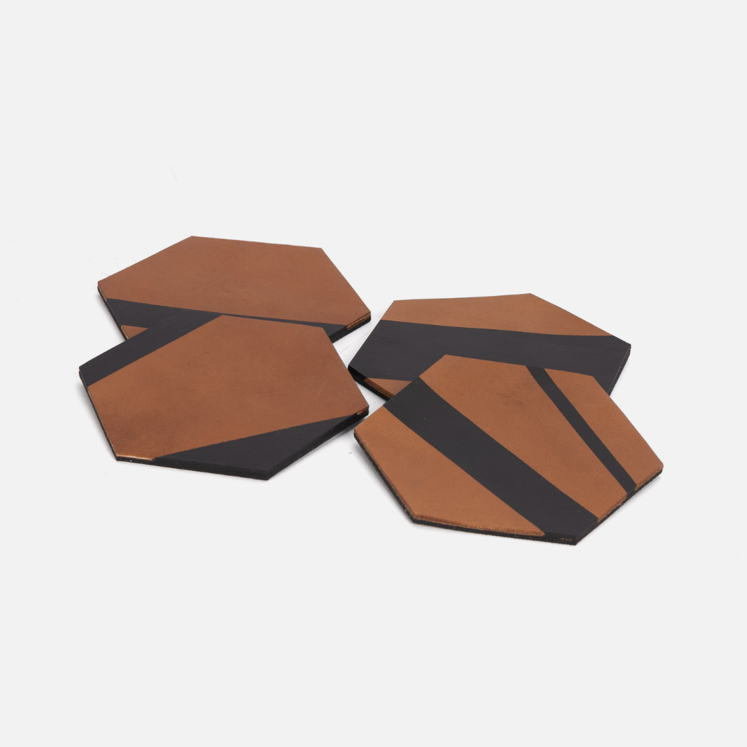 Hexagon Stripe Coasters Set Of 4 - Toffee