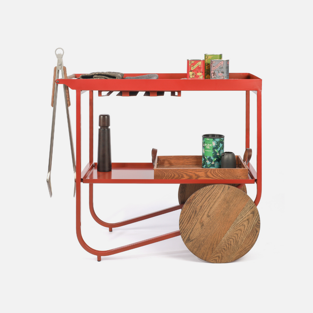 Stockholm Drinks Caddy - Oxide Red / Dark Oak