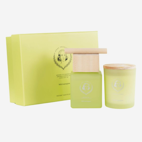 2 in 1 Wooden Top Diffuser & Soy Candle Gift Set - Wild Lemongrass