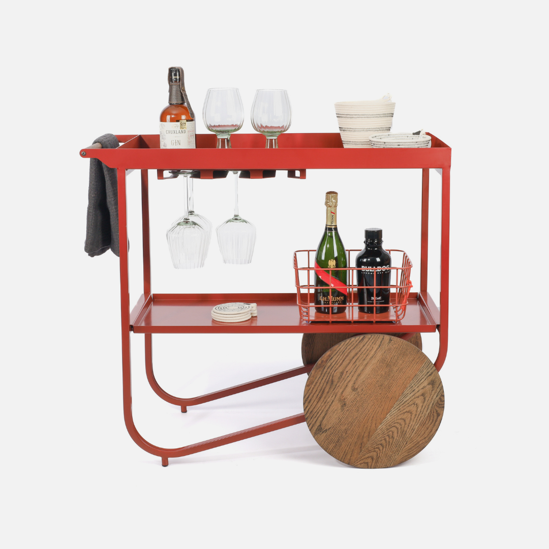 Stockholm Drinks Caddy - Oxide Red / Dark Oak