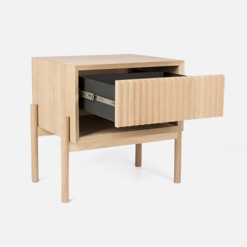 Copenhagen Fluted Bedside Table - Light Oak