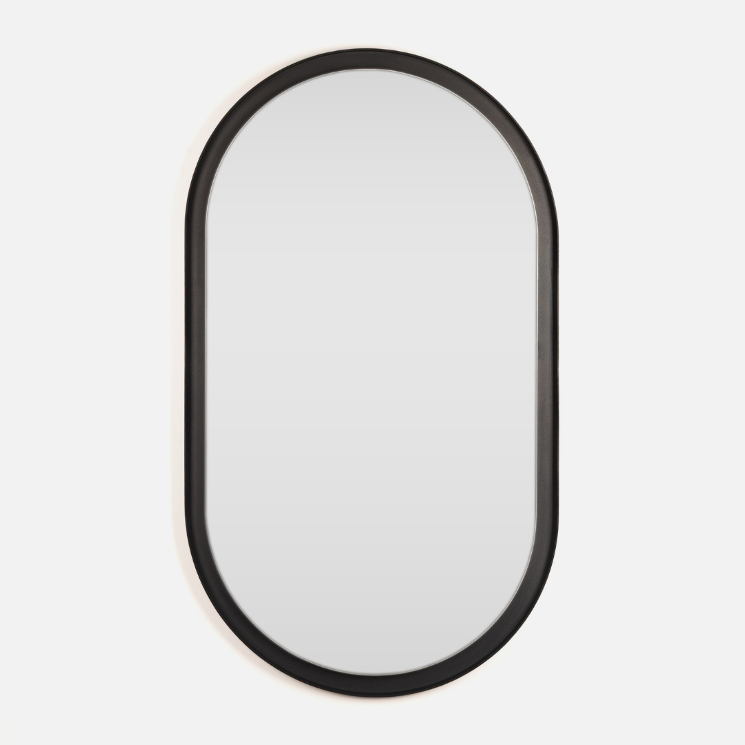 Halo Deep Frame Black Steel Pill Mirror