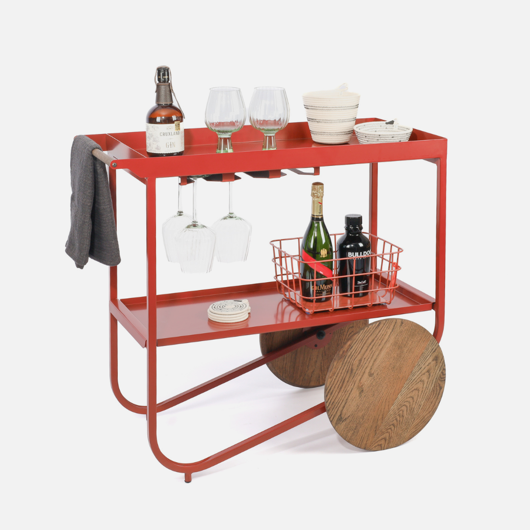 Stockholm Drinks Caddy - Oxide Red / Dark Oak
