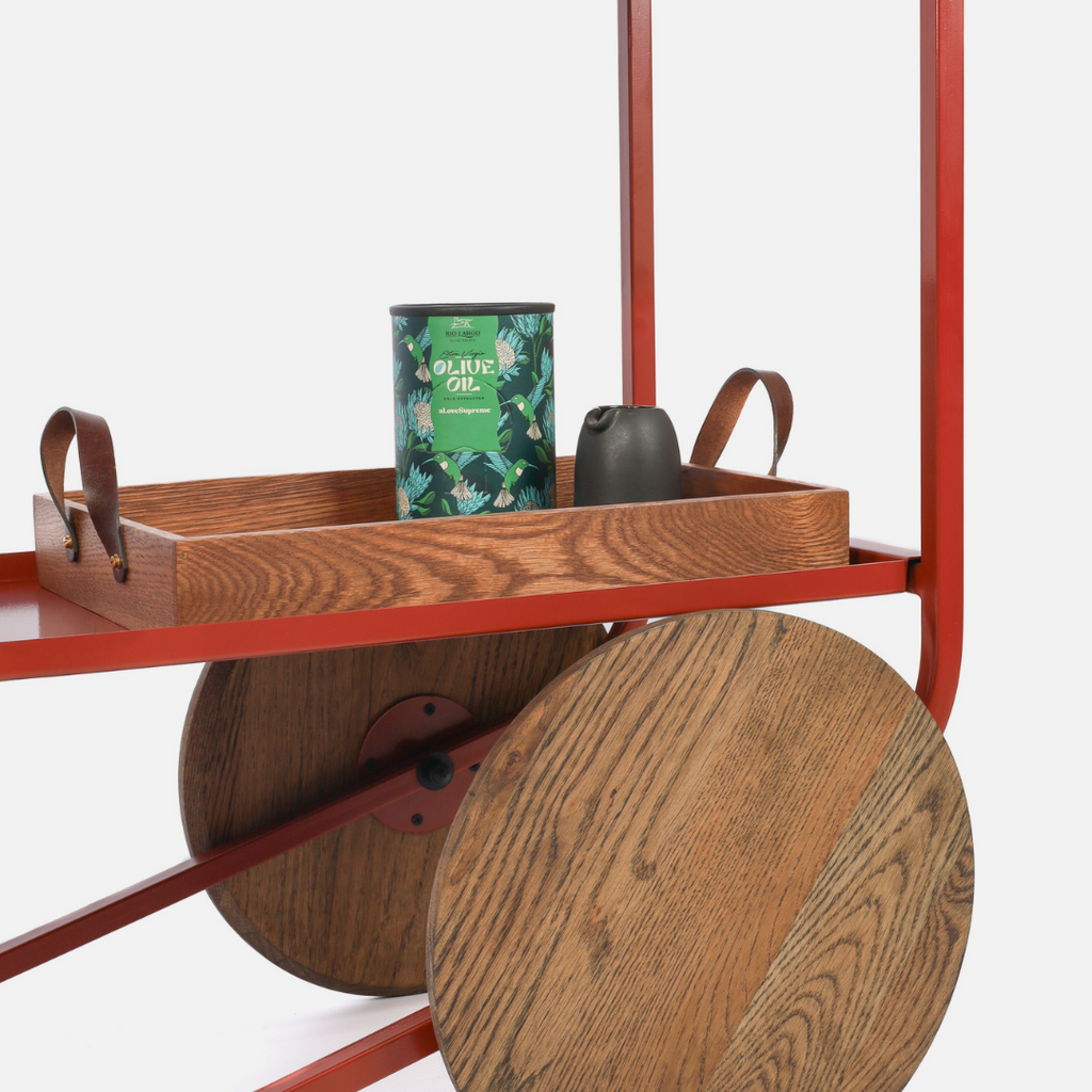 Stockholm Drinks Caddy - Oxide Red / Dark Oak