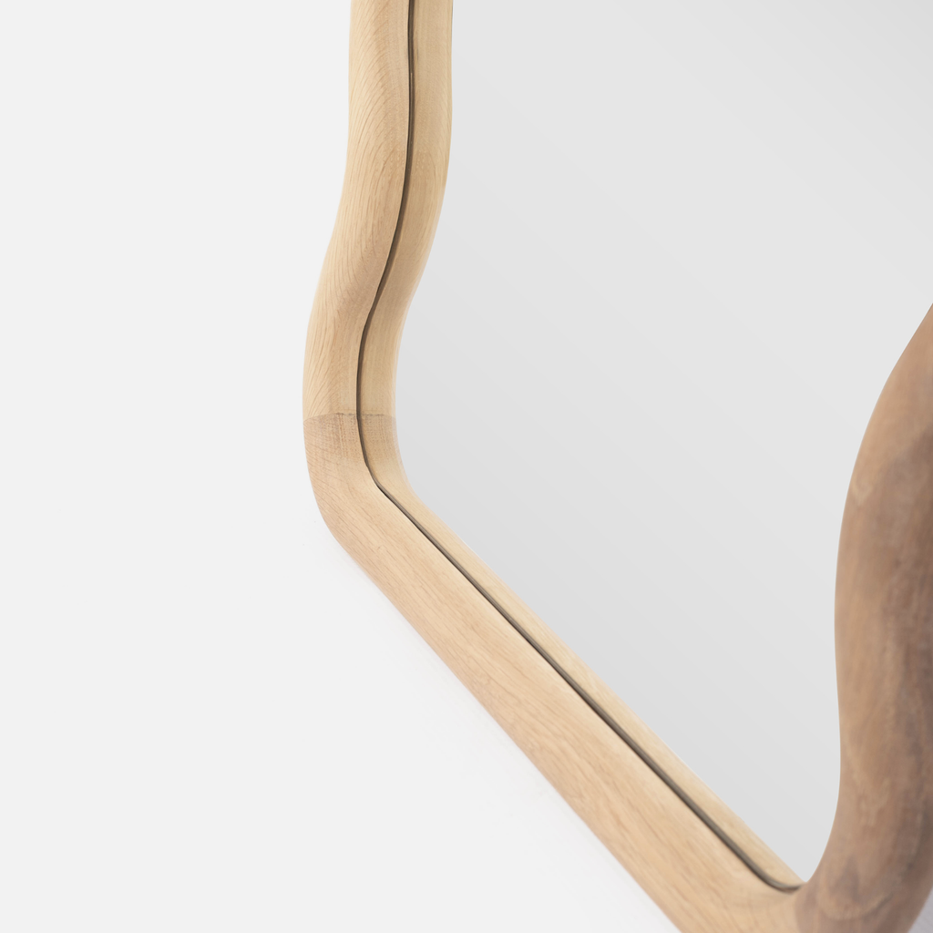 Wavy Standing Mirror - Solid Oak