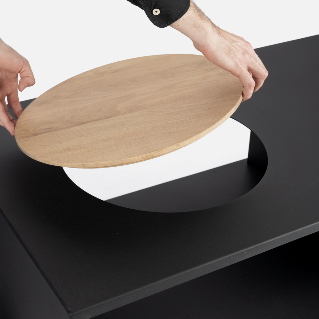 Hikari Fire Pit Table + Oak Top
