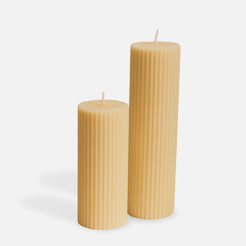 Ribbed Pillar Candle  - White Chardonnay