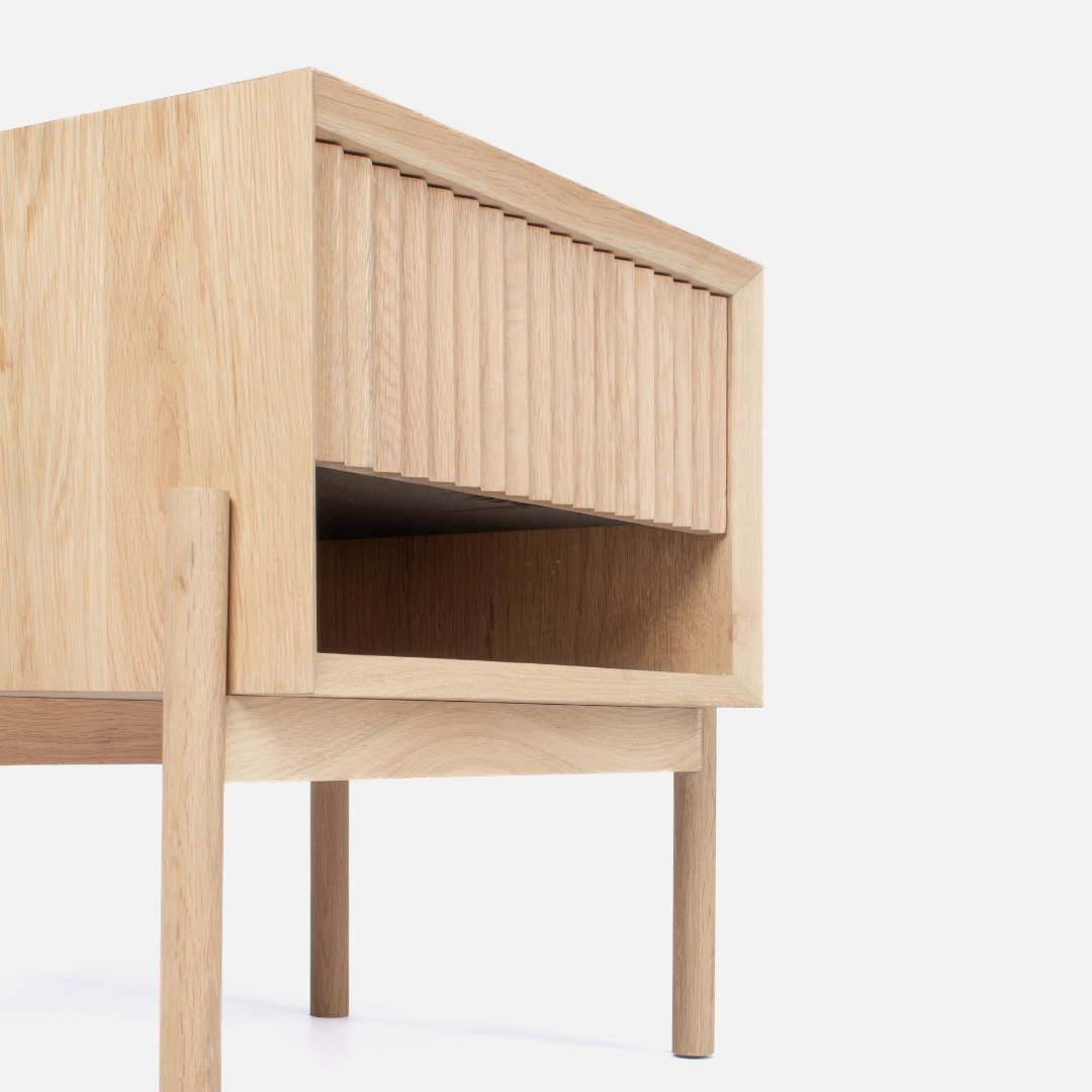 Copenhagen Fluted Bedside Table - Light Oak