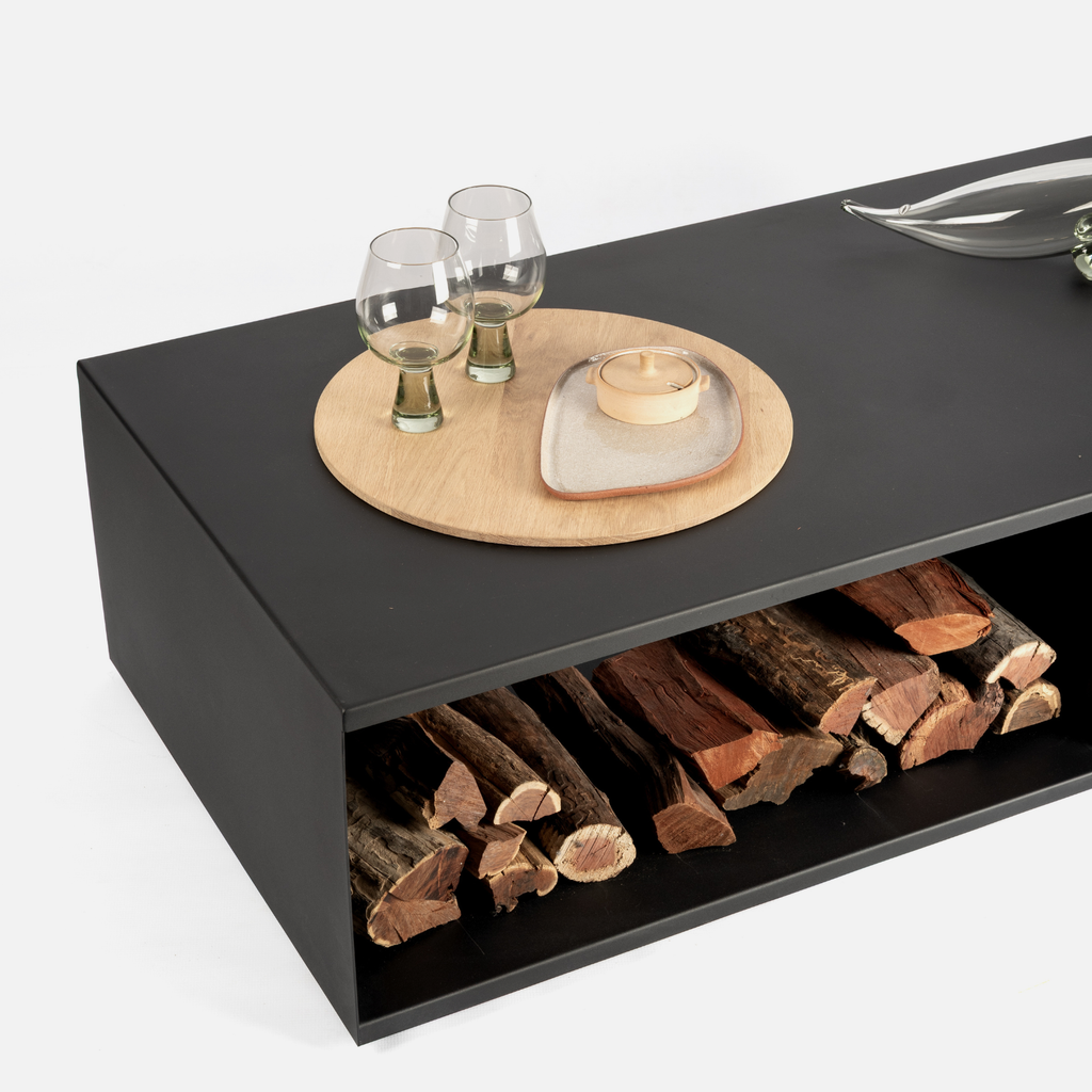 Hikari Fire Pit Table + Oak Top