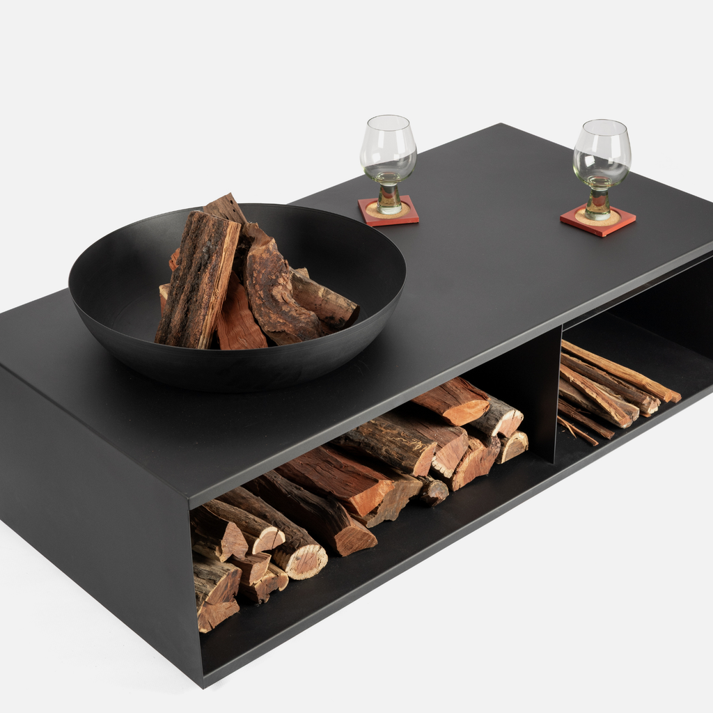 Hikari Fire Pit Table + Oak Top