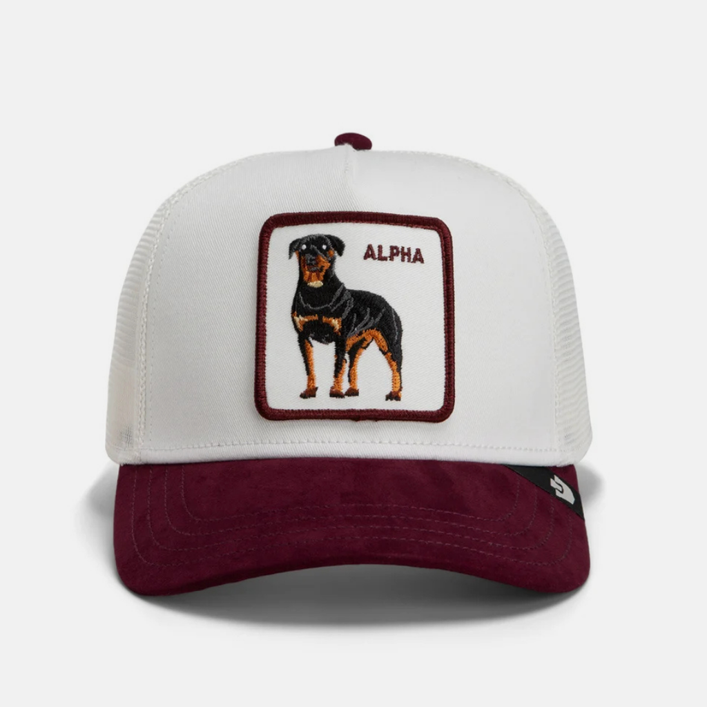 Alpha Suede Trucker - White & Burgundy