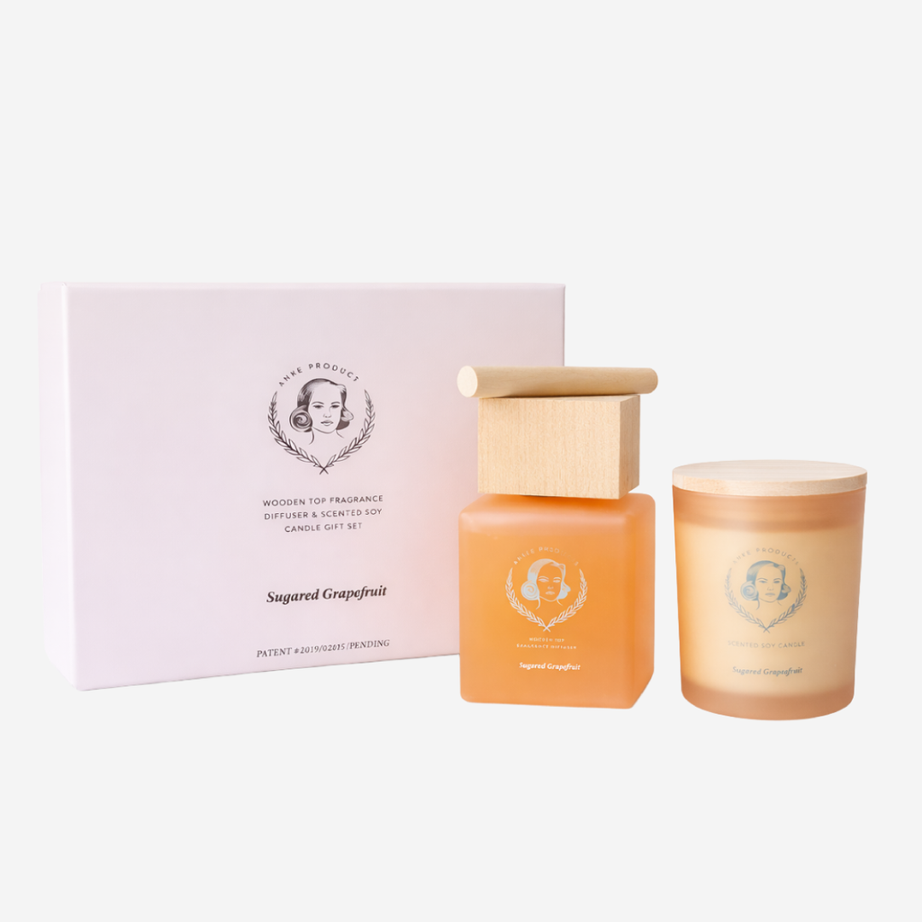 2 in 1 Wooden Top Diffuser & Soy Candle Gift Set - Sugared Grapefruit