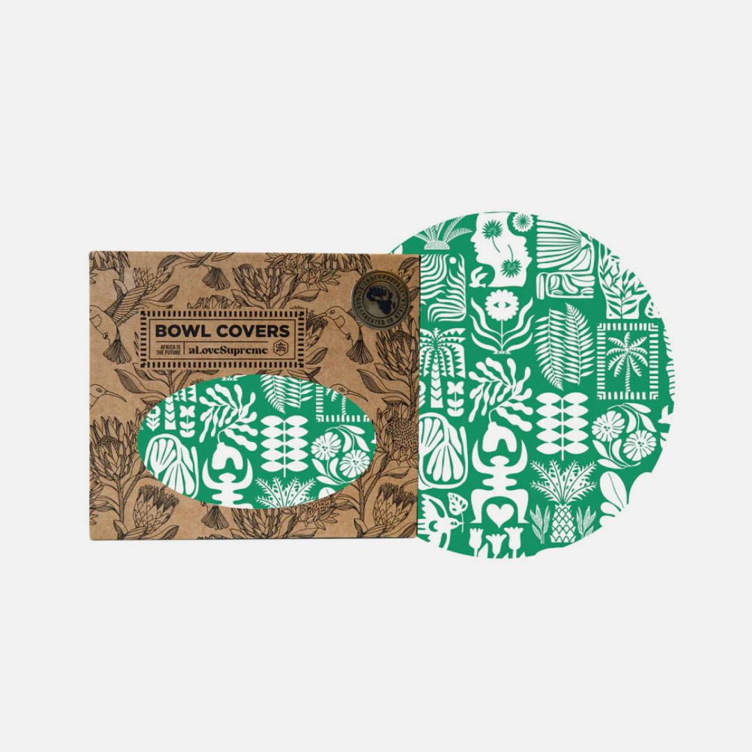 Bowl Covers Gift Set - African Roots (White on Green)