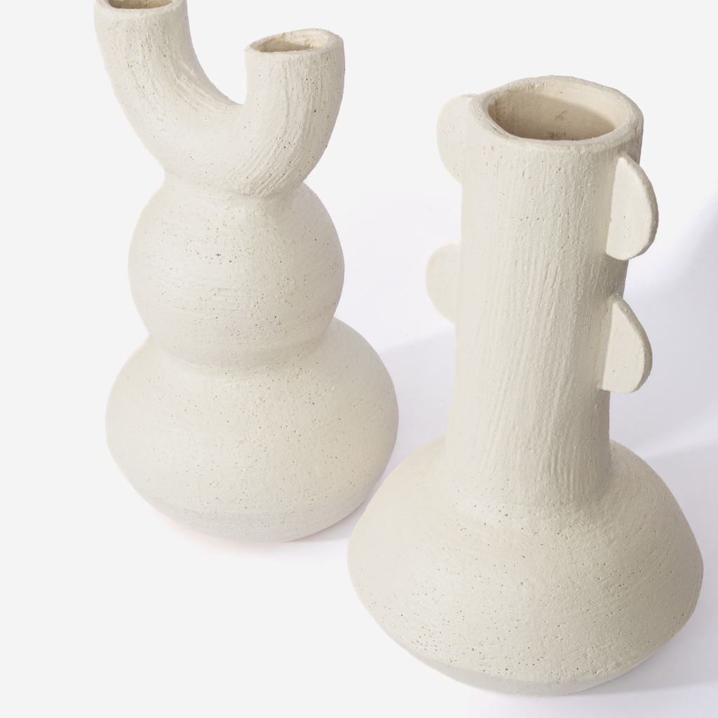 Double Cow Vase - Rough White