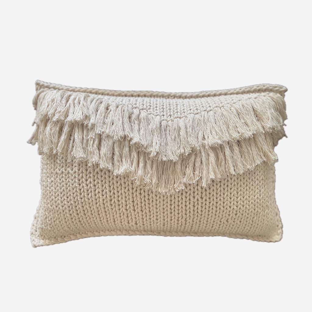 Knitted Twine Scatter Cushion - Fringe