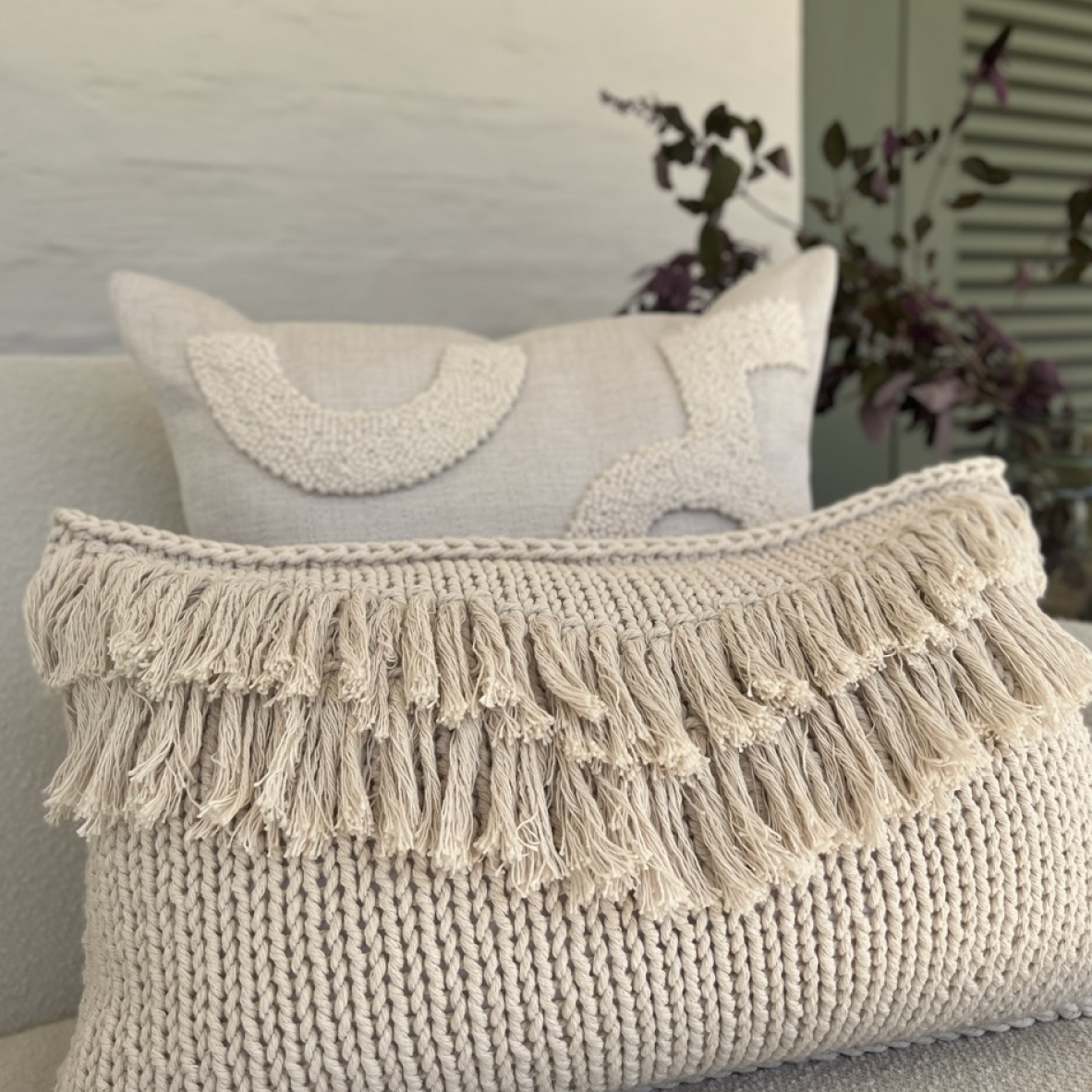 Knitted Twine Scatter Cushion - Fringe