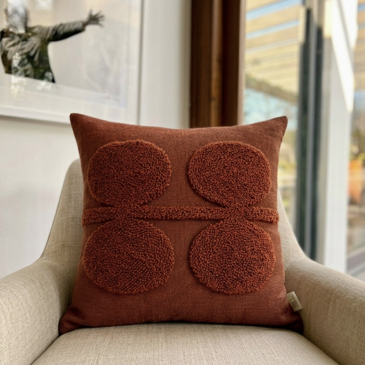 Punch Needle Scatter Cushion - Curvature Pattern 1 Rust