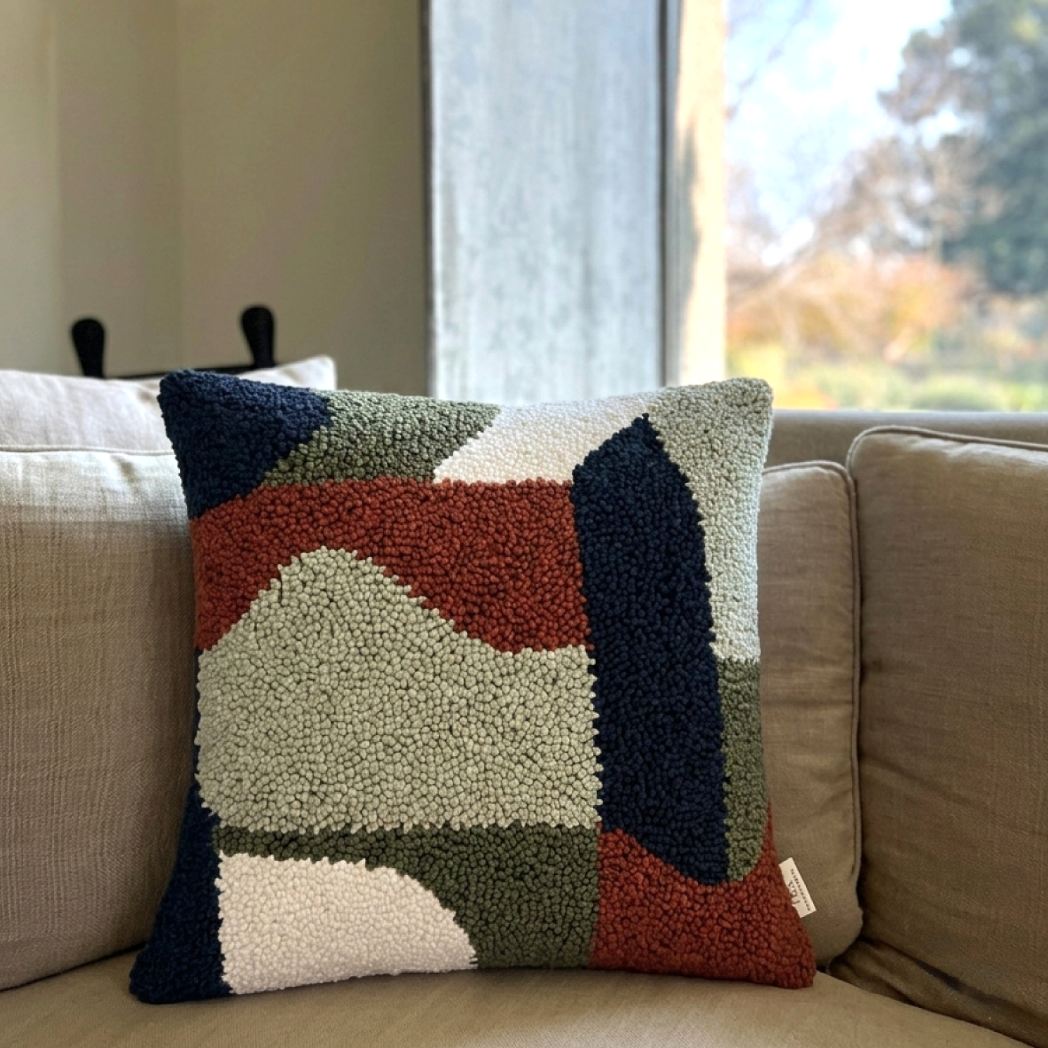 Punch Needle Scatter Cushion - Curvature Pattern 3 Rust & Olive