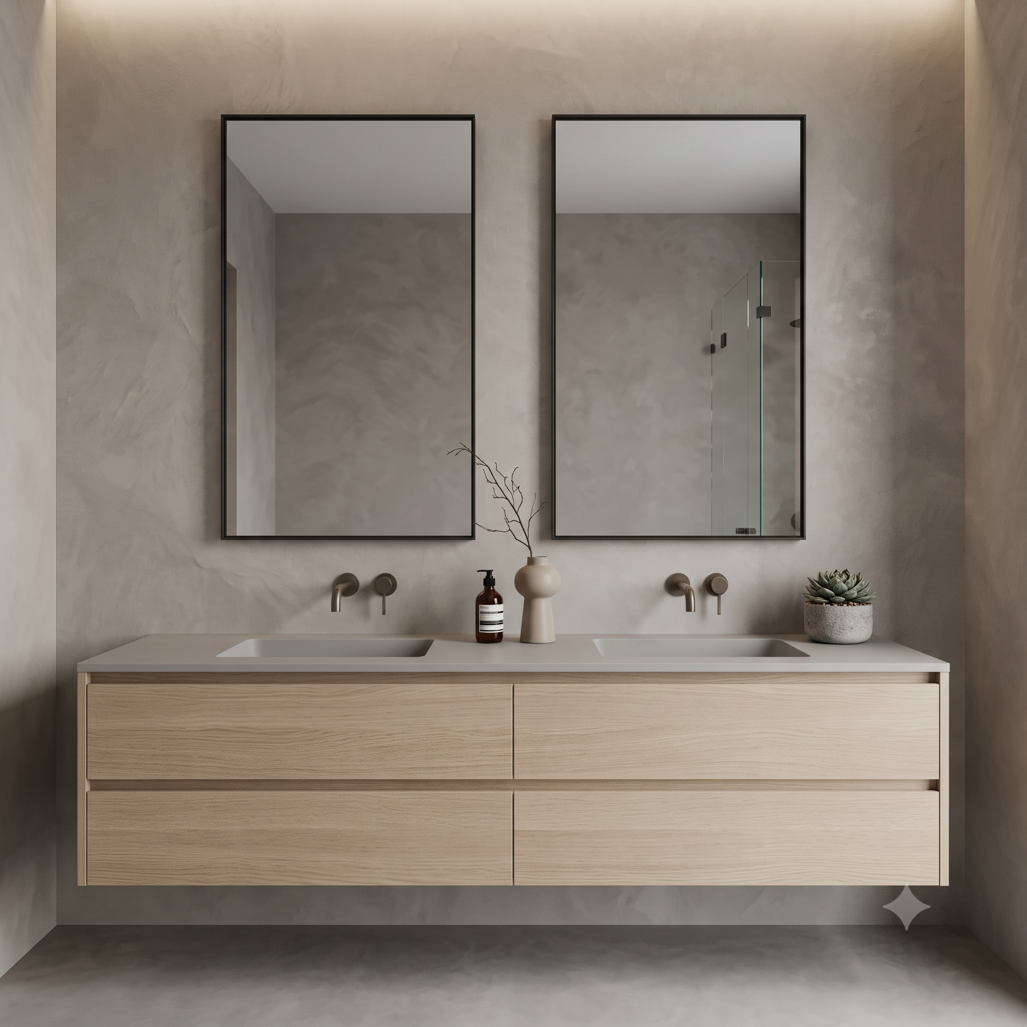 Modern bathroom with deep frame mrrors