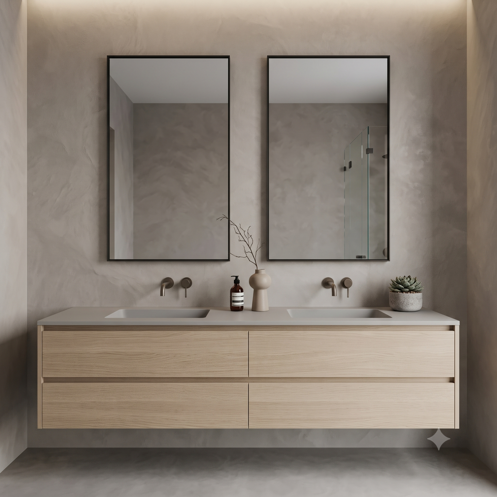 Modern bathroom with deep frame mrrors