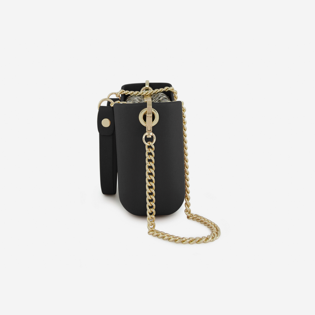 Classic Handbag - Black - Leopard Inner - Gold Chain