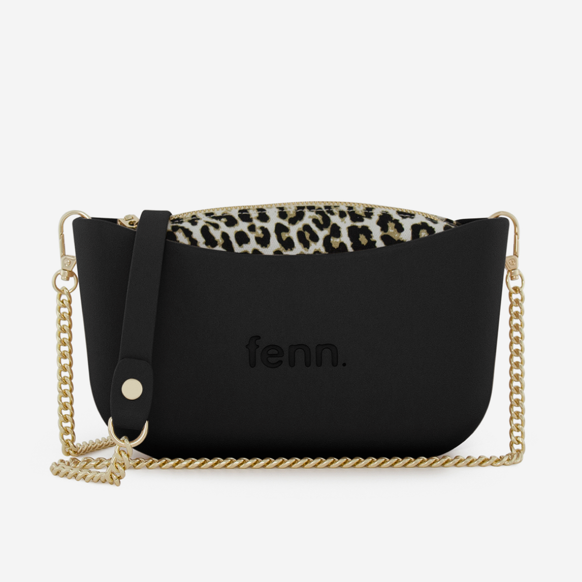 Classic Handbag - Black - Leopard Inner - Gold Chain