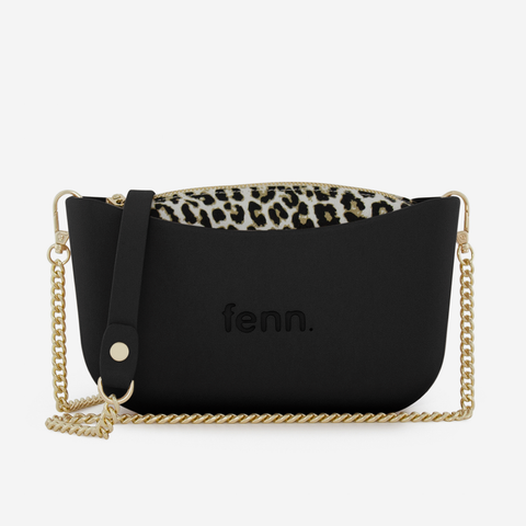 Classic Handbag - Black - Leopard Inner - Gold Chain