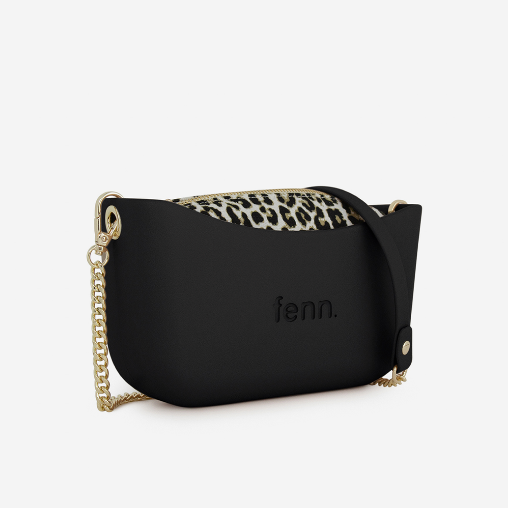 Classic Handbag - Black - Leopard Inner - Gold Chain