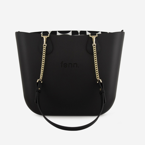 Original Handbag - Black - Half Circles Inner - Black Handles - Gold Chain