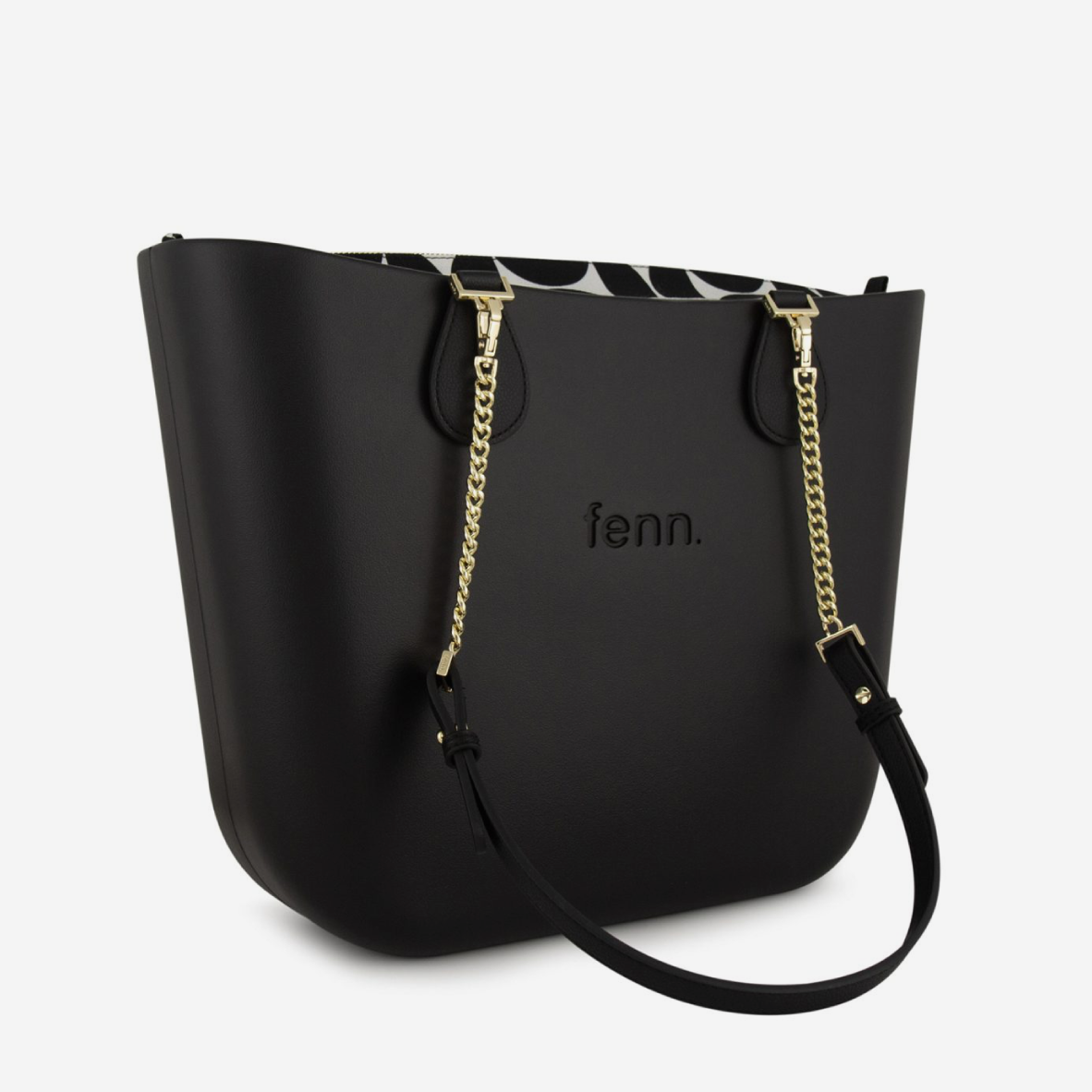 Original Handbag - Black - Half Circles Inner - Black Handles - Gold Chain