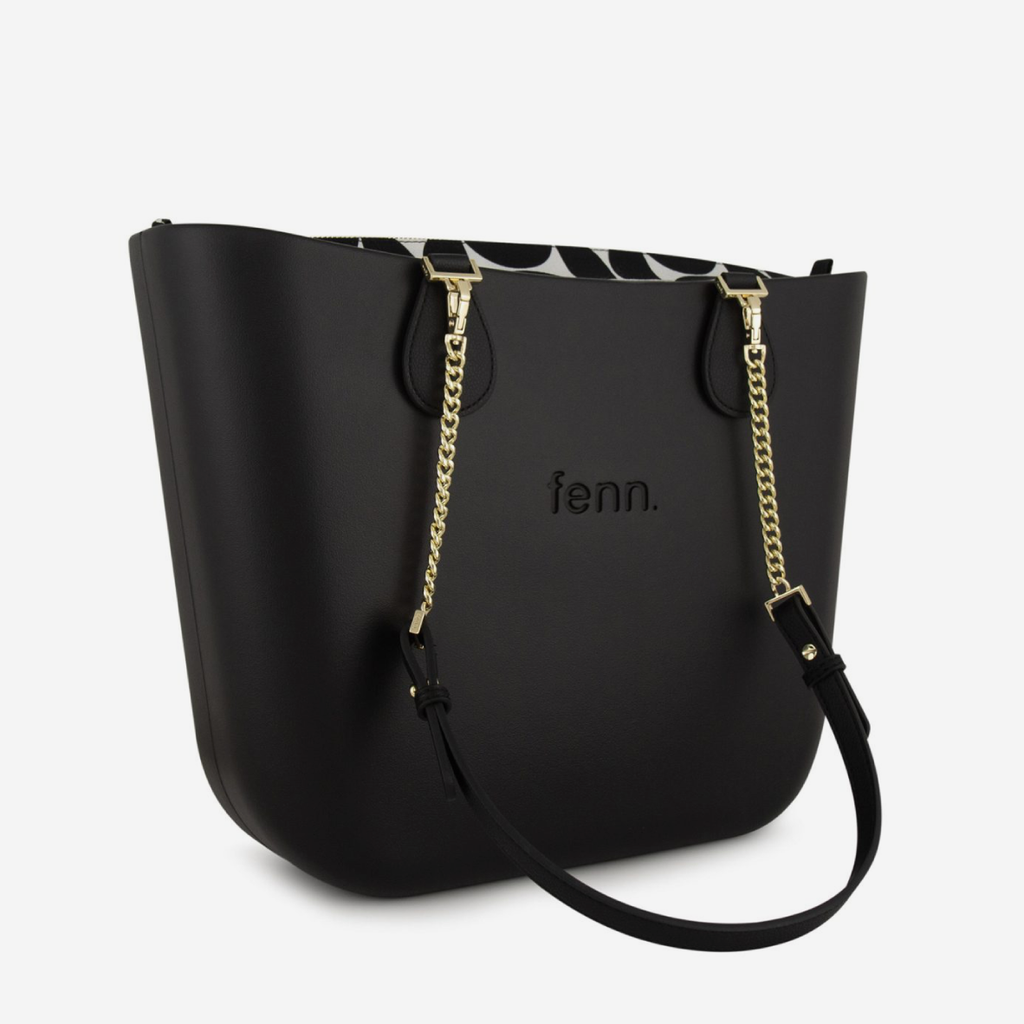 Original Handbag - Black - Half Circles Inner - Black Handles - Gold Chain