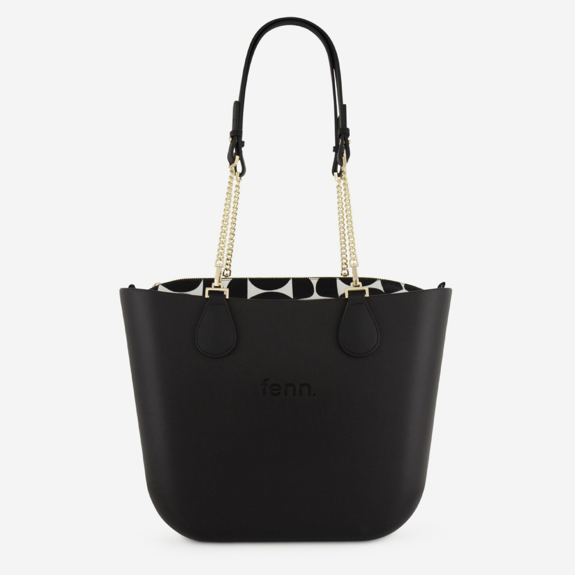 Original Handbag - Black - Half Circles Inner - Black Handles - Gold Chain