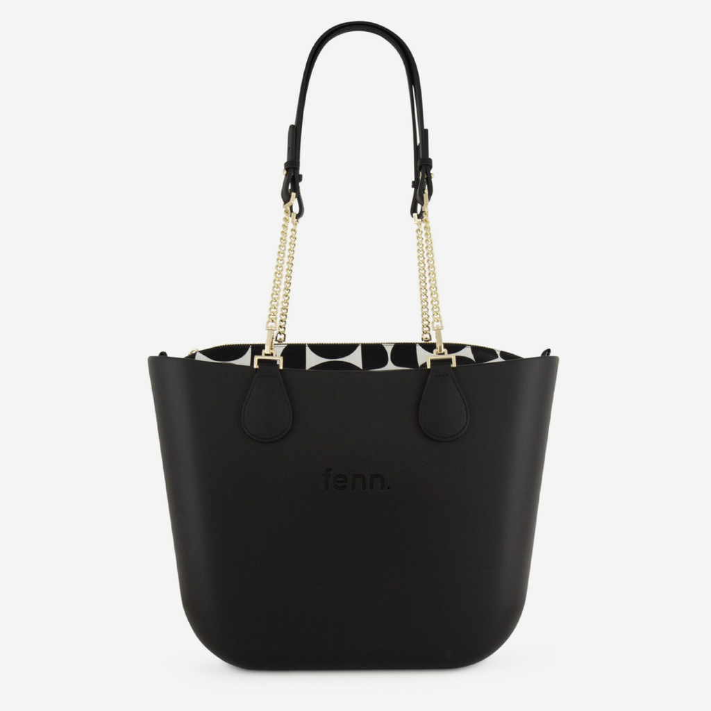 Original Handbag - Black - Half Circles Inner - Black Handles - Gold Chain
