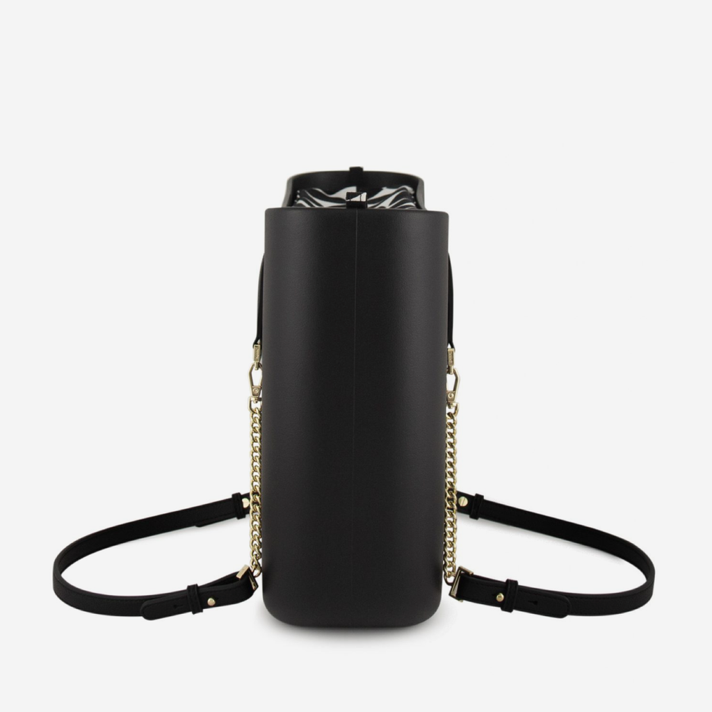 Original Handbag - Black - Half Circles Inner - Black Handles - Gold Chain