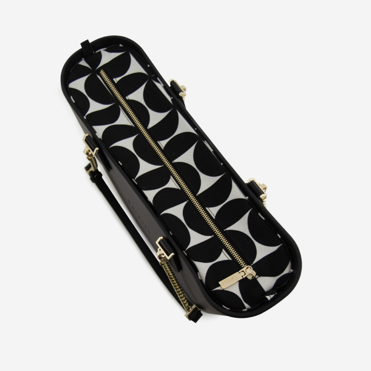 Original Handbag - Black - Half Circles Inner - Black Handles - Gold Chain