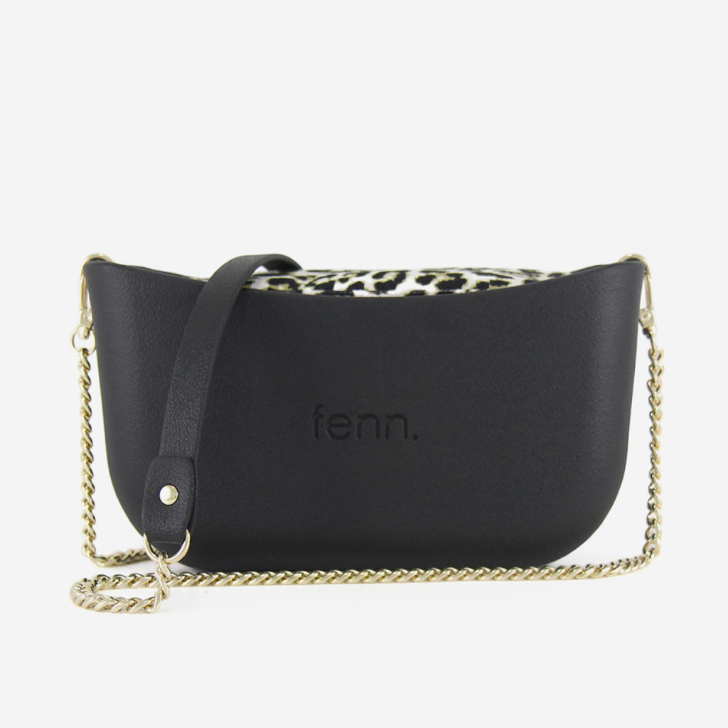 Classic Handbag - Black - Cheetah Inner - Gold Chain