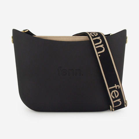 Messenger Bag - Black - Light Stone Inner - Beige On Black Canvas Strap