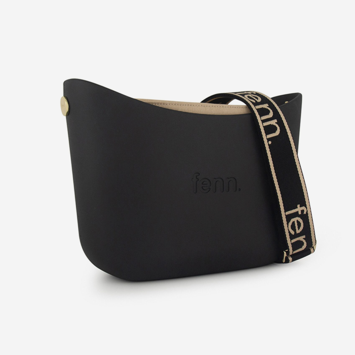 Messenger Bag - Black - Light Stone Inner - Beige On Black Canvas Strap