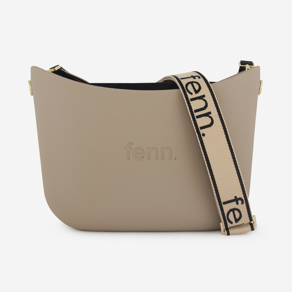 Messenger Bag - Stone - Black Inner - Black On Beige Canvas Strap