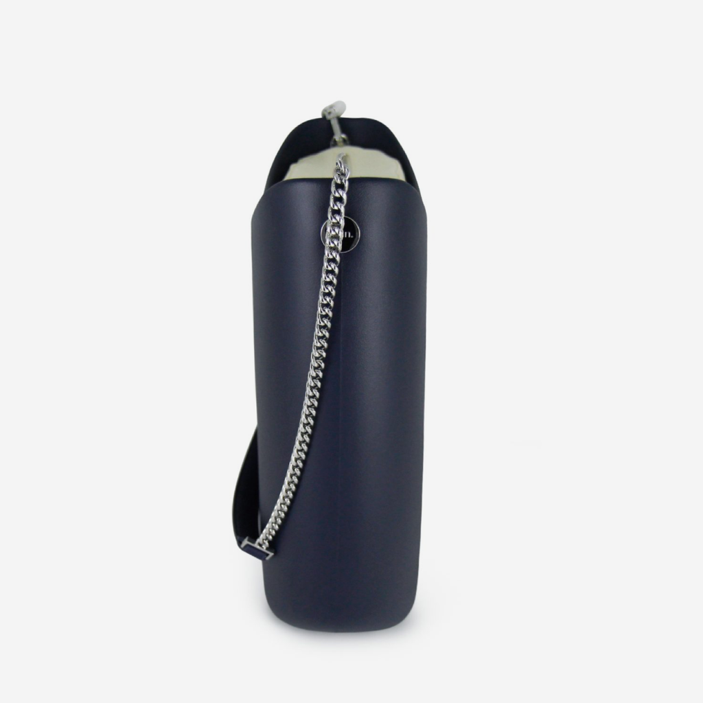 Elegant Handbag - Navy - Beige Inner - Silver Chain
