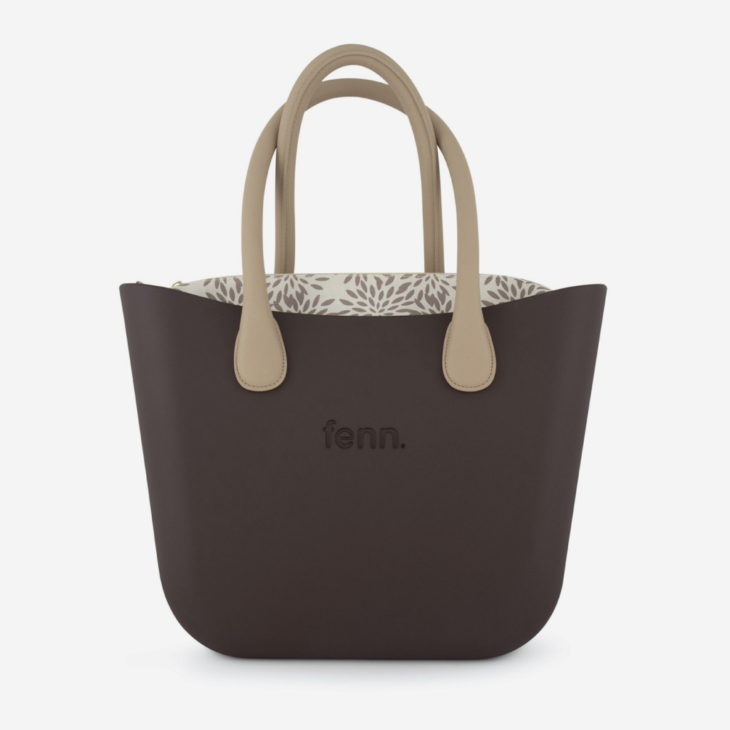 Original Handbag - Chocolate - Floral Inner - Light Stone Handles