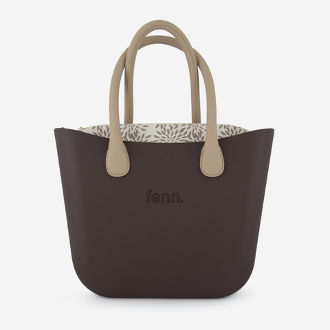Original Handbag - Chocolate - Floral Inner - Light Stone Handles