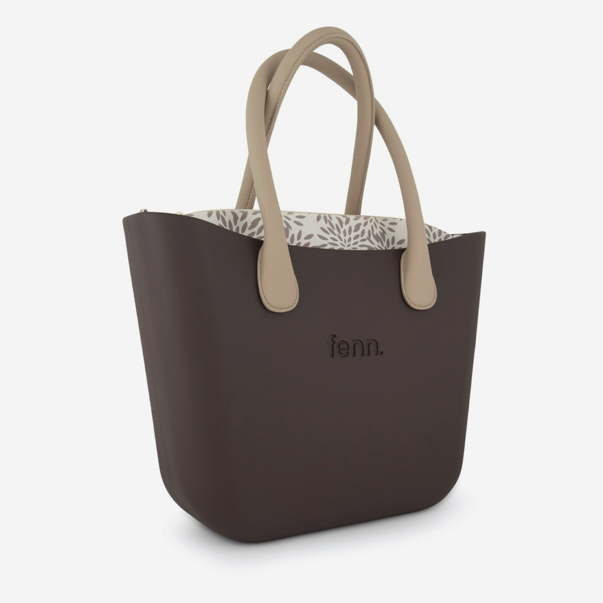 Original Handbag - Chocolate - Floral Inner - Light Stone Handles
