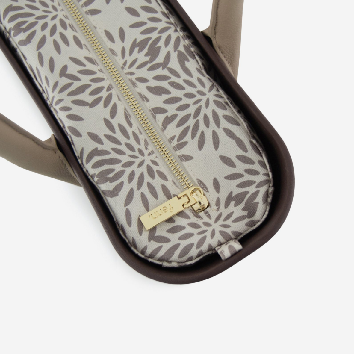 Original Handbag - Chocolate - Floral Inner - Light Stone Handles